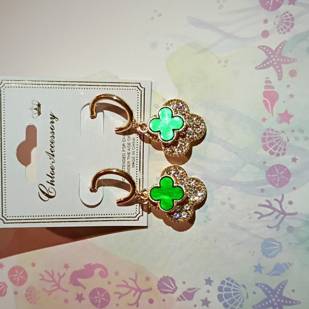 Chloe's Gold and Green 🍀 Clover Earrings